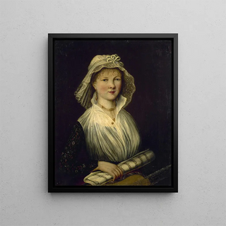 Portrait of a woman holding a music scroll called Mme Courcier - Anonymous — framed artwork on a wall