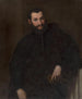Portrait of a man with a fragment of an antique column - Anonymous — artwork view