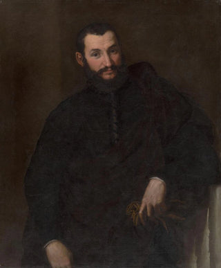 Portrait of a man with a fragment of an antique column - Anonymous — artwork view