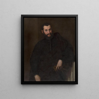 Portrait of a man with a fragment of an antique column - Anonymous — framed artwork on a wall
