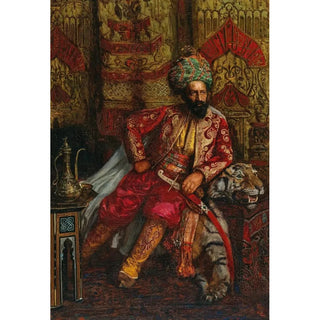 Portrait of a pasha sitting on a tiger skin in a sumptuous interior - Anonymous — artwork view