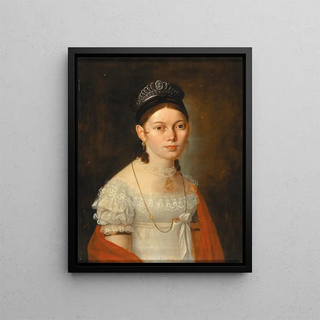 Portrait of a Young Woman - Anonymous — framed artwork on a wall
