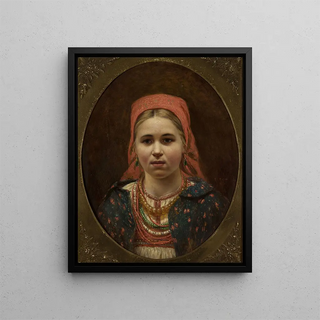 Portrait of a girl in folk costume - Anonymous — framed artwork on a wall