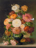 Fleurs rouges, oranges, blanches et roses dans un vase noir - Anonyme — artwork view
