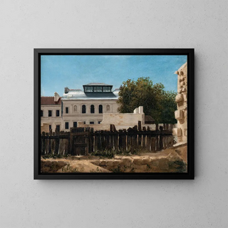 a Ruined landscape with a Palladian villa in the background - Anonymous — framed artwork on a wall