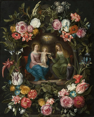Saint Anne with the Virgin Mary and the Infant Jesus within a circle of flowers - Anonymous — artwork view