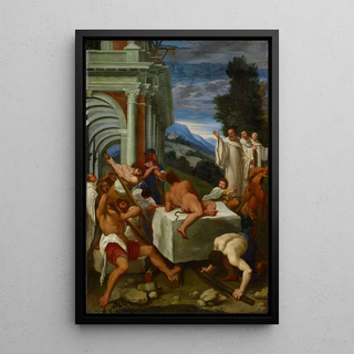 Saint Benoît exorcising the devil - Anonymous — framed artwork on a wall