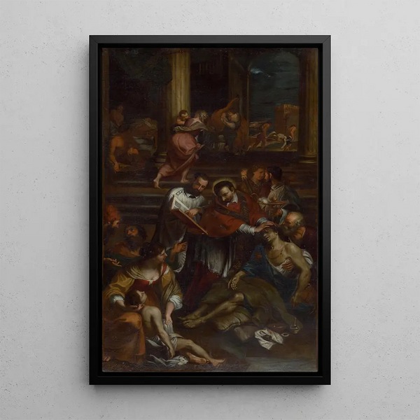 Saint Charles Borromée among the victims of the plague - Anonymous — framed artwork on a wall