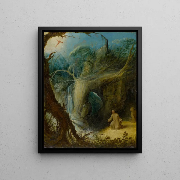 Saint François receiving the stigmata of Christ - Anonymous — framed artwork on a wall