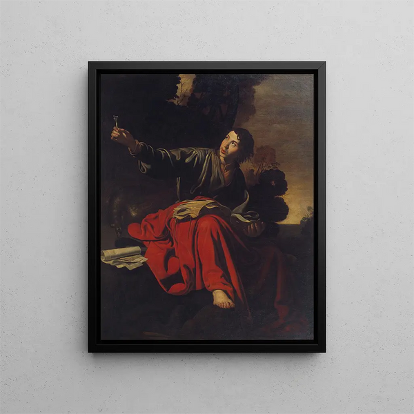 Saint John the Evangelist on Patmos - Anonymous — framed artwork on a wall