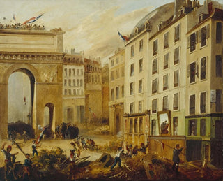 Battle scene at Porte Saint-Martin on July 28, 1830 - Anonymous — artwork view