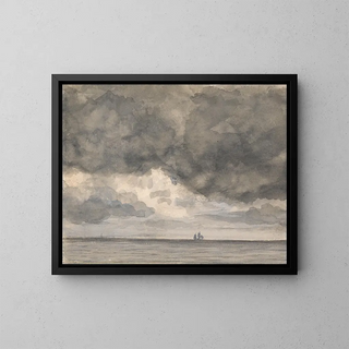 Marine painting with a ship and a sky overlooking - Anonymous — framed artwork on a wall