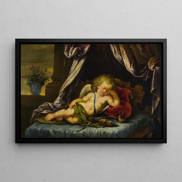 Sleeping Cupid - Anonymous — framed artwork on a wall