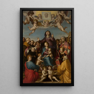 Reproduction of the painting of Saint Anne with the Virgin Mary, the Infant Jesus, and saints in adoration - Anonymous