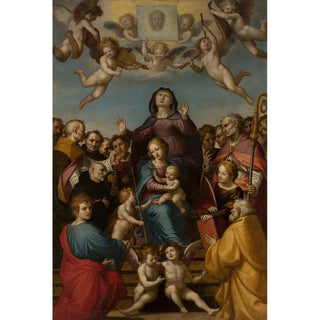Reproduction of the painting of Saint Anne with the Virgin Mary, the Infant Jesus, and saints in adoration - Anonymous