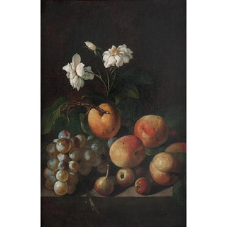 Still life with fruits and white roses - Anonymous — artwork view