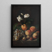 Still life with fruits and white roses - Anonymous — framed artwork on a wall