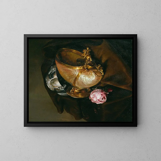Still life with a nautilus cup - Anonymous — framed artwork on a wall