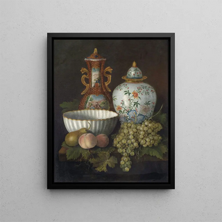 Still life with fruits and ornaments - Anonymous — framed artwork on a wall