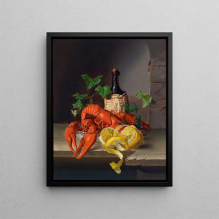 Still life with lobster - Anonymous — framed artwork on a wall