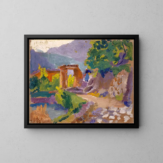 Route pierreuse dans une vallée montagneuse - Anonyme — framed artwork on a wall