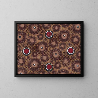 Design textile avec des cercles et des perles sur un fond pointillé - Anonyme — framed artwork on a wall