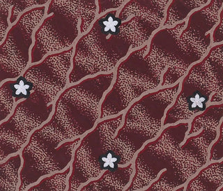 Textile design painting with intertwined branches and alternating rows of rosettes on a woven pattern background - Anonymous — artwork view