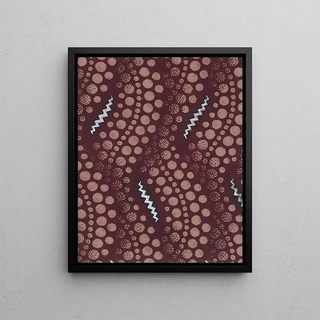 Textile pattern with superimposed vertical stripes of wavy rows of dots and zigzag ribbons - Anonymous — framed artwork on a wall