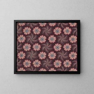 Design textile avec des rosettes formant des formes hexagonales autour de tourbillons - Anonyme — framed artwork on a wall