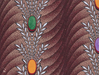 Textile with vertical garlands of stylized leaves, beads, and ovals on a background of overlapping scales - Anonymous — artwork view