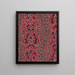 Textile pattern painting with vertical bands of beads framed by ornamental motifs in scrolls on a striped polka dot background - Anonymous — framed artwork on a wall