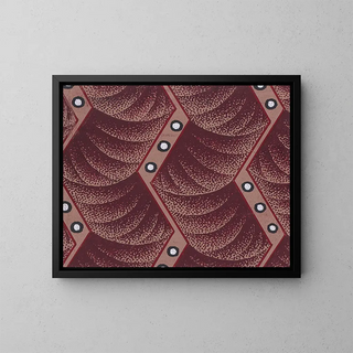 Textile design painting with vertical stripes of zigzag ribbons decorated with beads on a background of overlapping scales - Anonymous — framed artwork on a wall