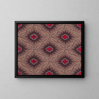 Textile design painting with vertical vermiculated bands of beads separated by chevron stripes - Anonymous — framed artwork on a wall