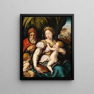 The Holy Family with Saint John the Baptist - Anonymous — framed artwork on a wall