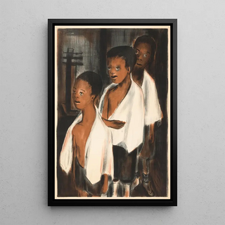 Reproduction of the painting of Three Children with White Towels - Anonymous
