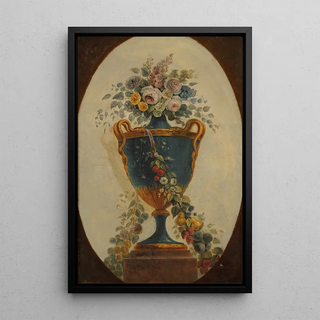 Reproduction of the painting Vase of flowers draped with garlands - Anonymous