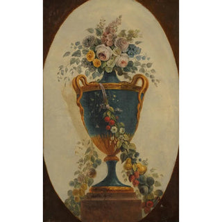 Reproduction of the painting Vase of flowers draped with garlands - Anonymous