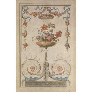 Vase of flowers resting on leafy scrolls - Anonymous — artwork view