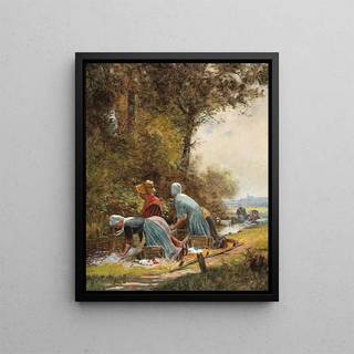 Lavandières au bord de la rivière - Anonymous — framed artwork on a wall