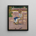 Woman sewing outside - Anonymous — framed artwork on a wall