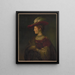 a woman in red velvet, fur, jewelry, and feathered hat - Anonymous — framed artwork on a wall