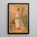 Woman in a white dress with a blue belt holding a watering can - Anonymous — framed artwork on a wall