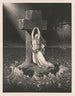 Woman leaning against a cross on a rock in the middle of a turbulent sea near a shipwreck - Anonymous — artwork view
