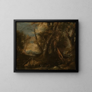 Wooden Interior Painting - Anonymous — framed artwork on a wall