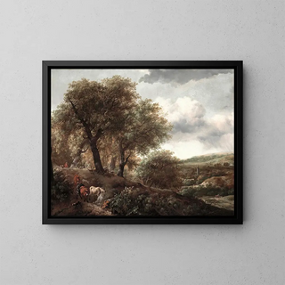 Hill wooded with livestock - Anonymous — framed artwork on a wall