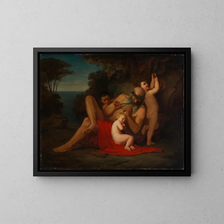 Silen with a sleeping Bacchus child - Anselm Feuerbach — framed artwork on a wall