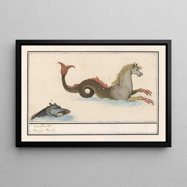 Hippocampe et autres animaux fantastiques 1 Cheval de mer 2 Poisson brun - Anselmus Botius de Boodt — framed artwork on a wall