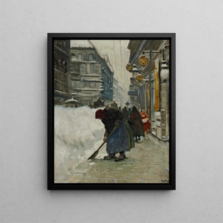 Street scene painting - Antal Berkes — framed artwork on a wall