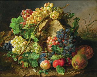 Fruit still life with grapes, apples, and a wasp - Antal József Strohmayer — artwork view