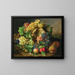 Fruit still life with grapes, apples, and a wasp - Antal József Strohmayer — framed artwork on a wall